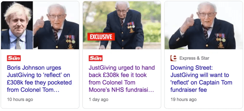 The Sun criticise JustGiving for Captain Tom fees